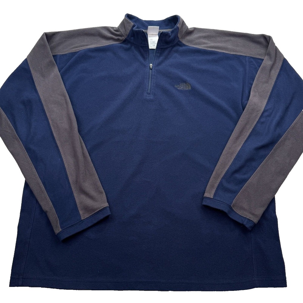 VTG The North Face Sweatshirt Men's Large Blue Fleece Logo Mock Neck Quarter Zip